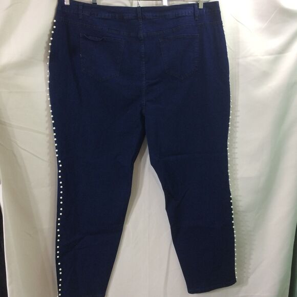 Ashley Stewart Womens Jeans Dark Wash Pearl Trim Plus Size 28 Stretch - Picture 3 of 5